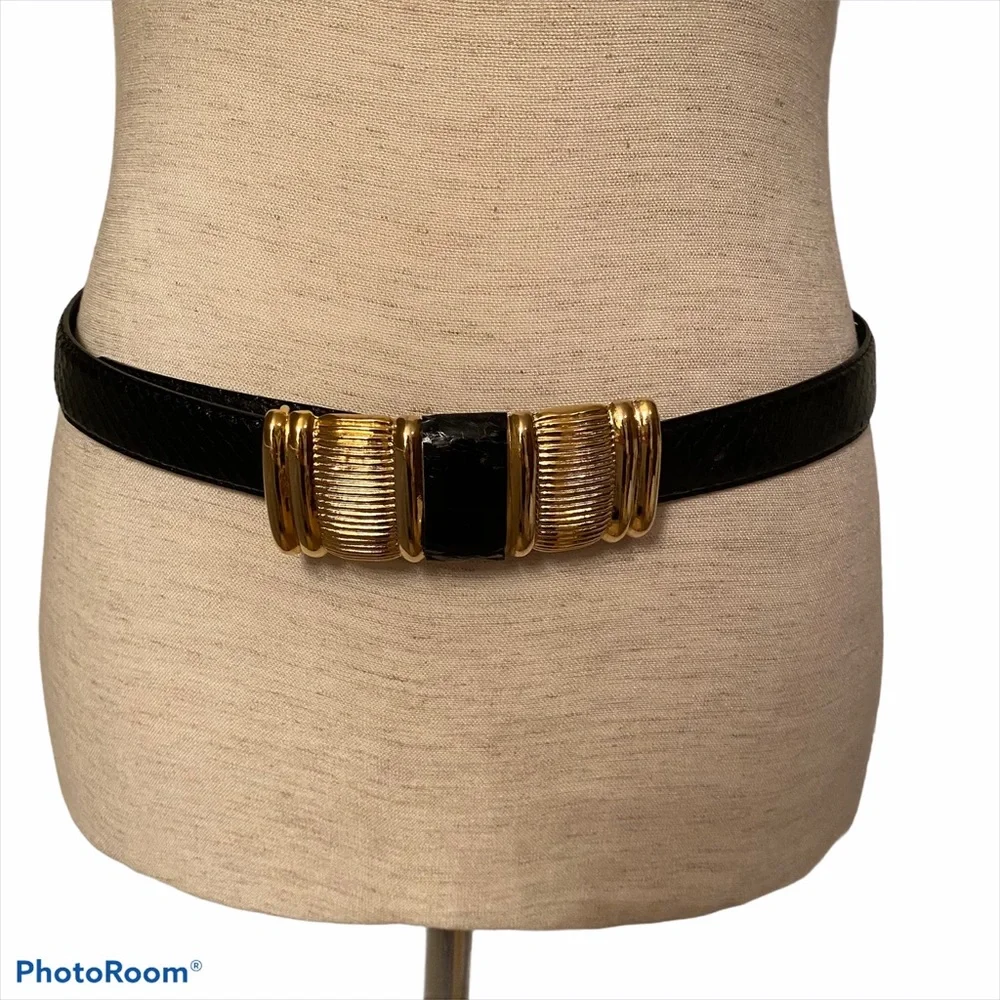 JANA BELT BLACK SNAKESKIN GOLD BUCKLE ACCESSORY Size L
